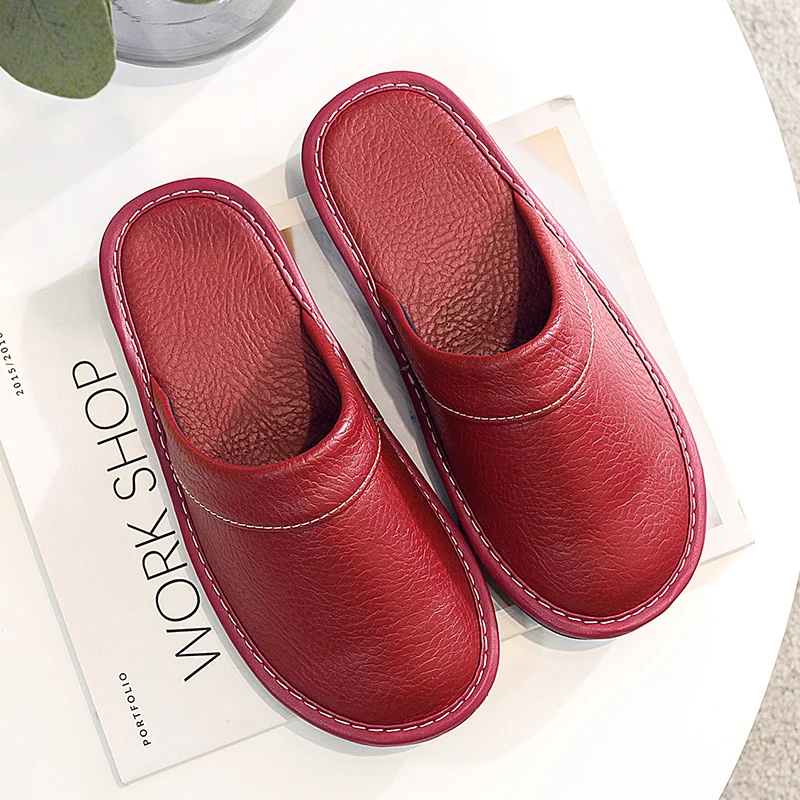 Top Trends: Luxury Brand Classic Faux Leather Slides Autumn 2021 Fashion Leather Slippers Women Indoor Shoes Female Slippers Fur Slides Men Shoppable Styles