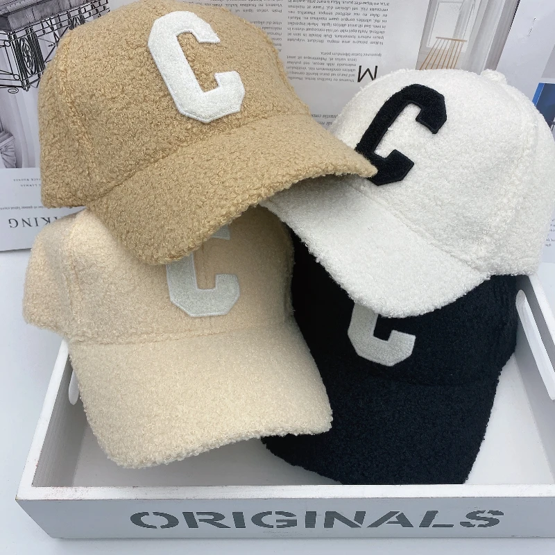 Top Trends: Ladies Autumn And Winter New Lamb Fur Caps Tide Brand C Letter Embroidery Warm Baseball Cap Outdoor Street Fashion Wild Hat Shoppable Styles