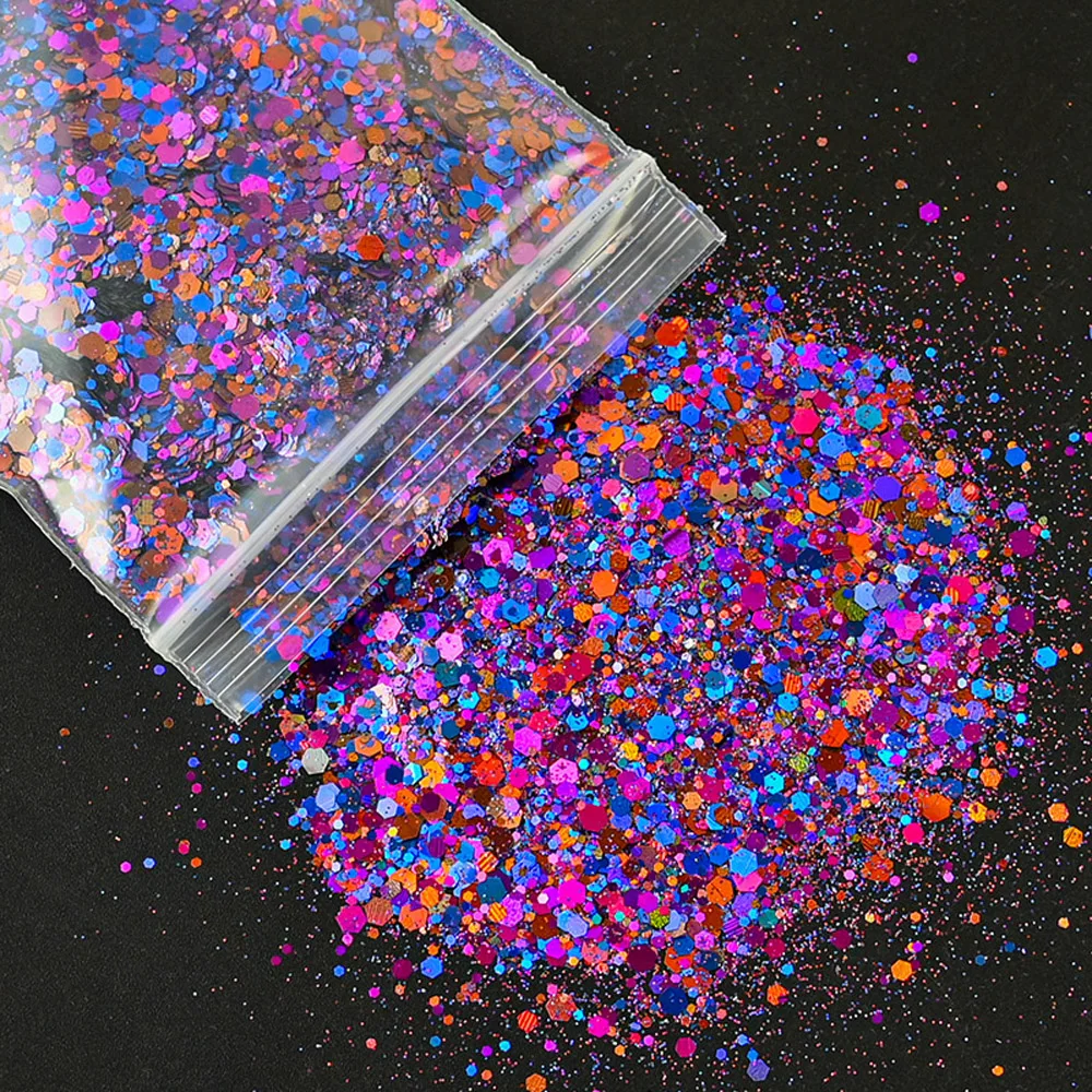 Top Trends: 50g / Bag Holographic Nail Art Glitter Mixed Hexagon Sequins Decorations Flakes Colorful Chunky Symphony Color Laser Sequins Ta #23 Shoppable Styles