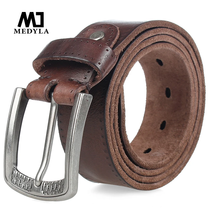 Top Trends: MEDYLA Men's Belt Natural Skin Cowhide Belt Vintage Alloy Pin Buckle Jeans Belts Strap Casual Leather Belt For Men DSW533 Shoppable Styles