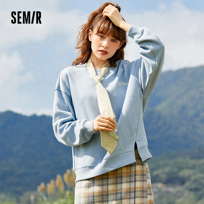 Top Trends: SEMIR Sweatshirt Women Open Fork With Letter Embroidery Winter 2021 New Loose Round Neck Drop Shoulder Hoodies Simple Shoppable Styles