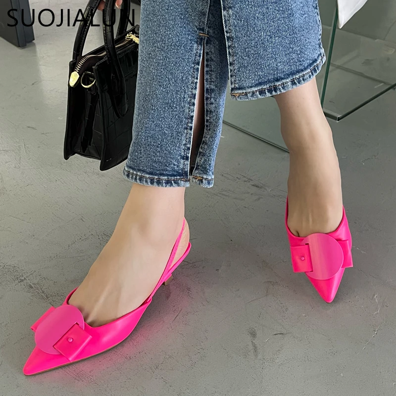 Top Trends: SUOJIALUN 2022 Spring Women Slingback Sandals Fashion Bow-knot Buckle Ladies Pumps Shoes Thin Low Heel Pointed Toe Slip On Mules Shoppable Styles - Image 4