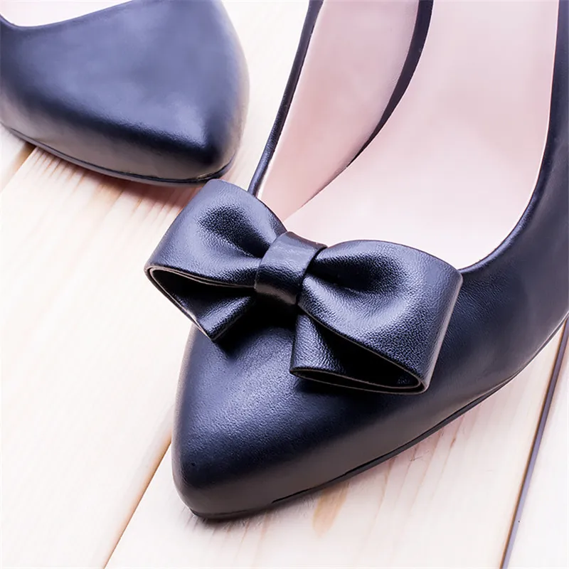 Top Trends: 2 Pcs Faux Leather Black Bow Fashion Shoes Shoe Clips Decoration Pair Accessories Shoppable Styles