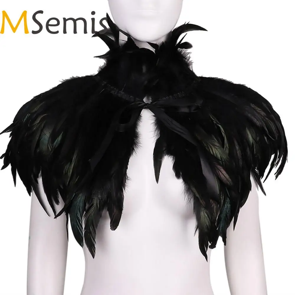 Top Trends: MSemis Adult Black Gothic Victorian Scarf Poncho Wrap Natural Feather Choker Collar Cape Shawl Stole Halloween Cosplay Costume Shoppable Styles