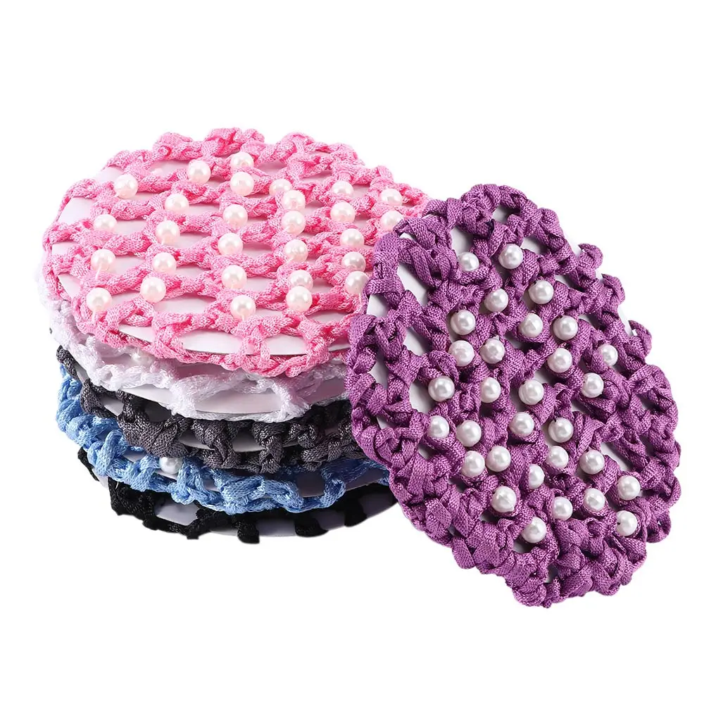 Top Trends: 1Pc Mesh Hair Rope Women Hair Bun Cover Snood Pearl Ballet Dance Skating Net Skating Crochet Hair Accessories Headwear For Woman Shoppable Styles