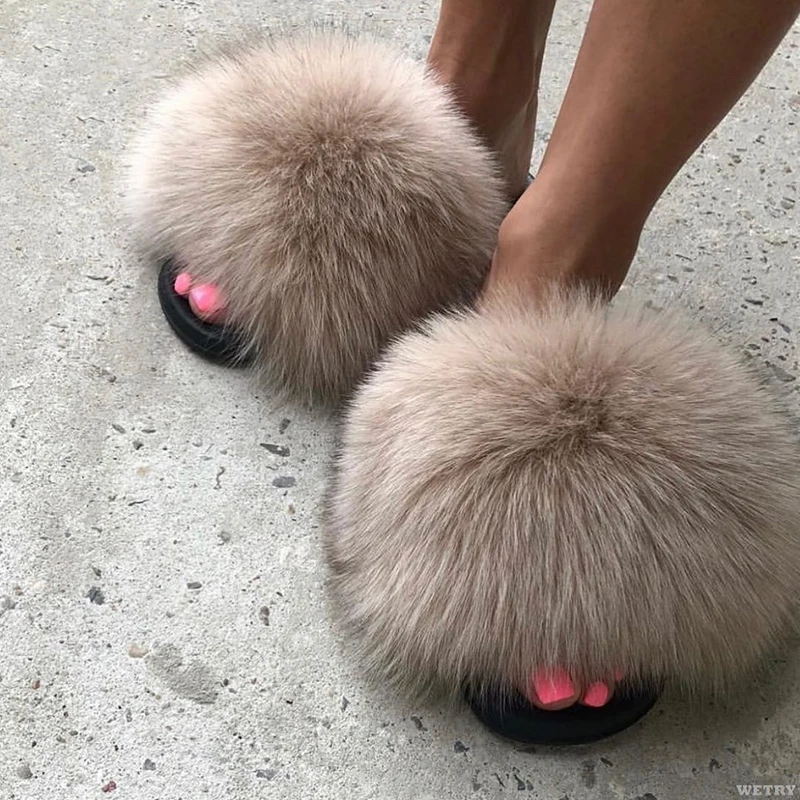 Top Trends: Summer Fur Slippers Fluffy Cute Plush Ladies Flip Flops Luxury Charming Home Outdoor Non-Slip Wear-Resistant Flat Sandals Shoppable Styles