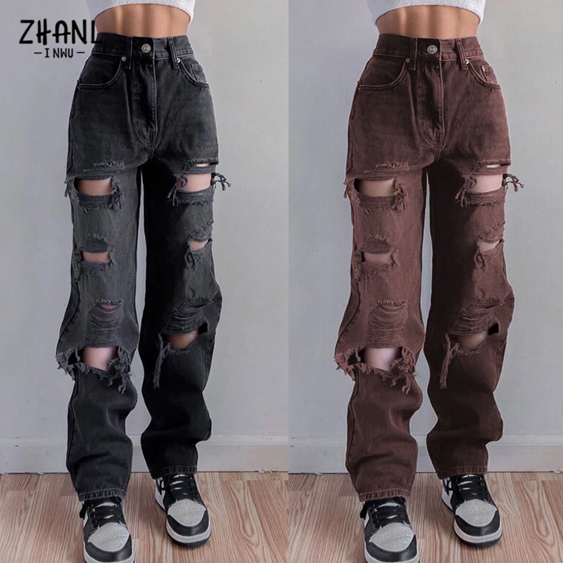 Top Trends: Black Ripped High Waist Jeans For Women Vintage Clothes Y2k Fashion Straight Denim Trousers Streetwear Hole Hip Hop Pant Jeans Shoppable Styles - Image 6