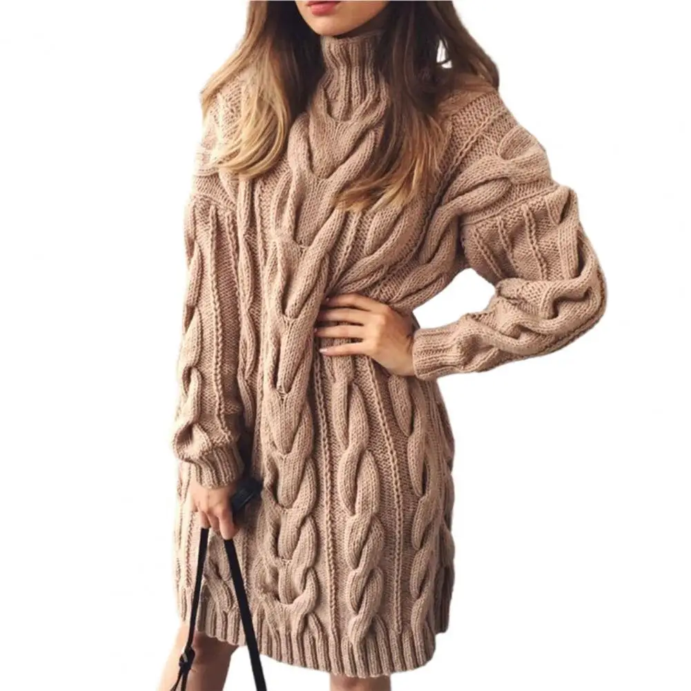 Top Trends: Lady Sweater Dress Solid Color Warm High Collar Twisted Long Sleeve Dresses Knitted Pullovers Sweaters For Work Shoppable Styles