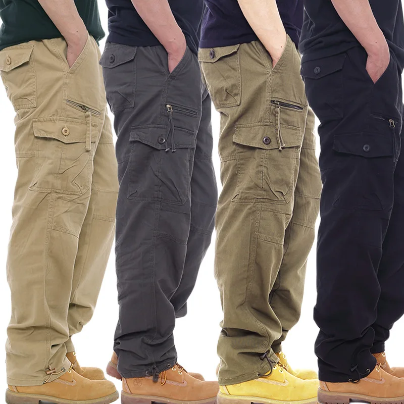 Top Trends: Simple Cotton Overalls Men's Casual Pants Elastic Waist Plus Size Multi-pocket Slacks Site Shoppable Styles