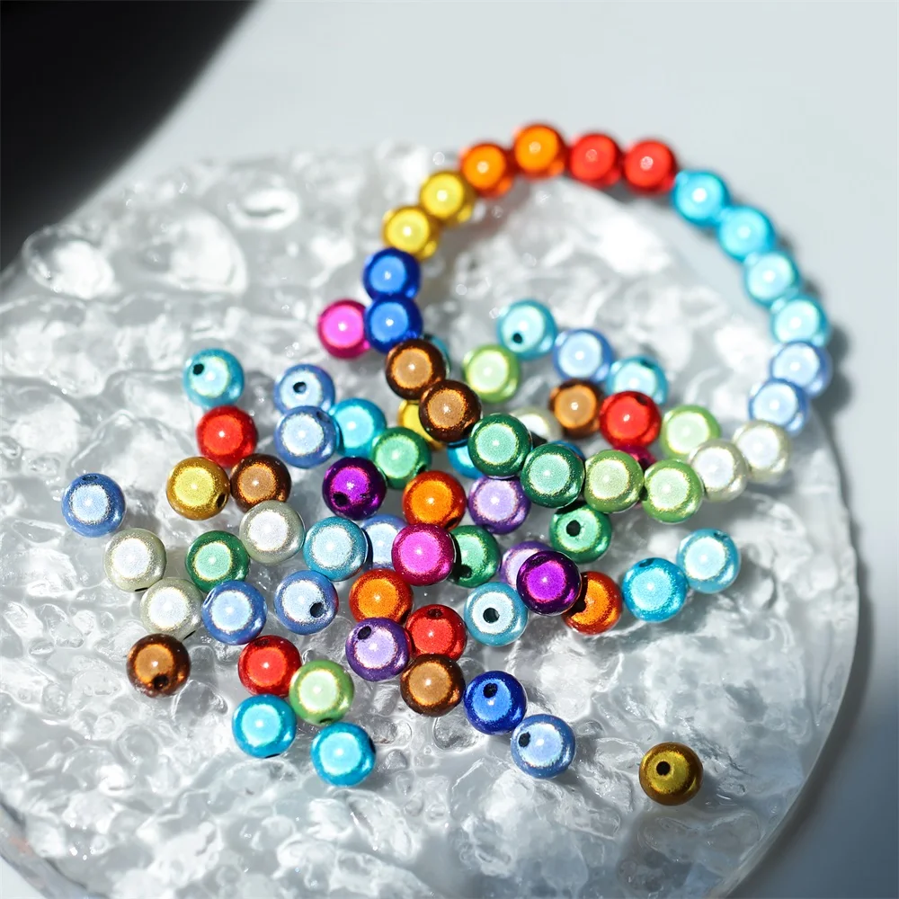 Top Trends: 10-50pcs / lot 4 / 6 / 8 / 10 / 12 / 14MM Hole Imitation Pearl Laser Beads Round Plastic Acrylic Spacer Bead For DIY Jewelry Making Findings Shoppable Styles