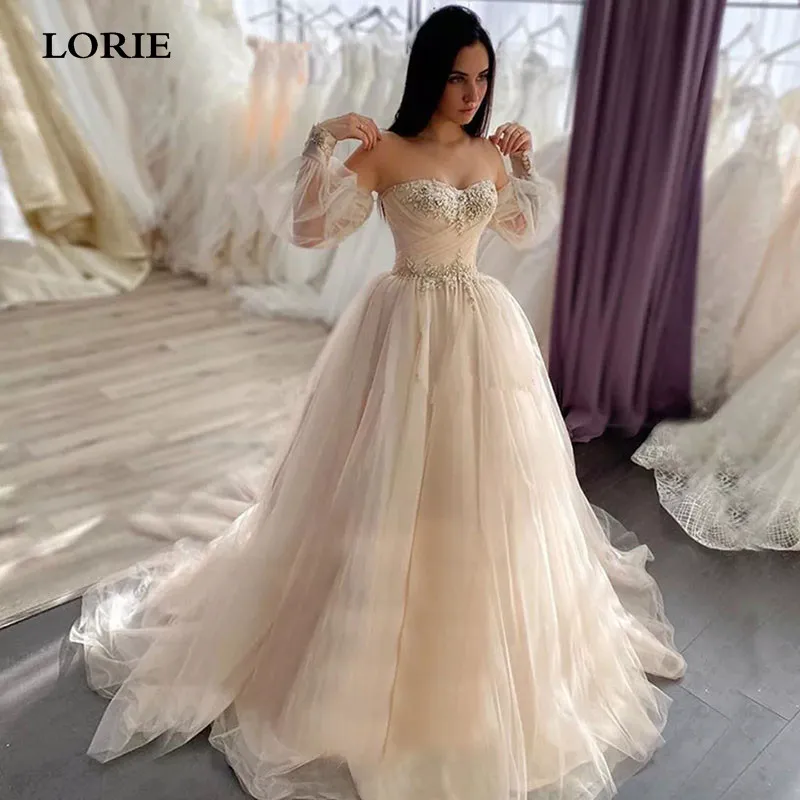 Top Trends: LORIE Boho Wedding Dress 2021 Sweetheart Appliques Lace A-Line Puffy Sleeves Princess Elegant Wedding Gown Bride Dresses Shoppable Styles