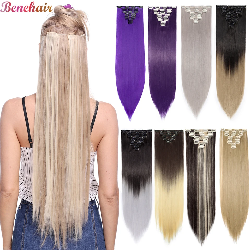 Top Trends: BENEHAIR Synthetic Clips Hair 23/26&quot; Clips In Hair Extension Long Straight Women Hairpiece Fake Hair Hair Pieces Red Black Brown Shoppable Styles