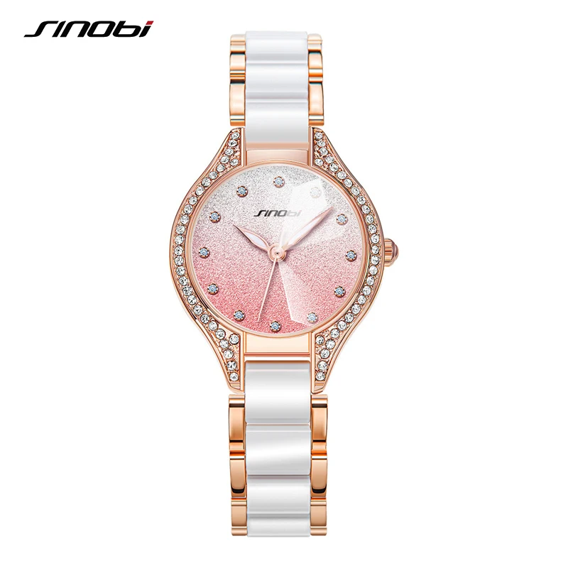 Top Trends: SINOBI Women Watches Rhinstone 30 MM Rose Gold Dial White Strap Montres Femme Japanese Quartz Movement Luxury Relogio Feminino Shoppable Styles