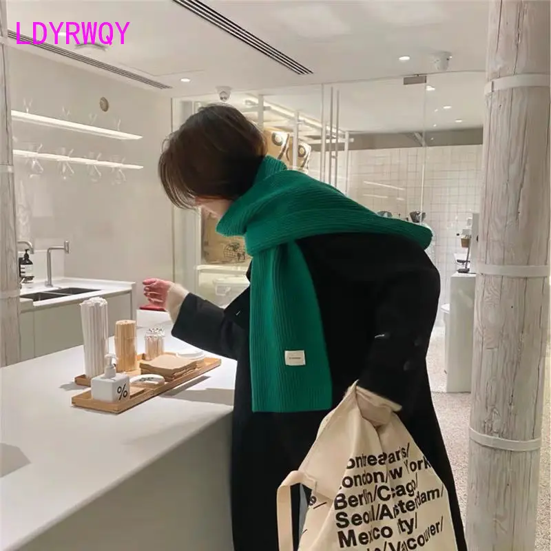 Top Trends: Korean Version Of Soft Knitted All-match Green Wool Scarf Women&#039;s Autumn And Winter Warm Student Solid Color Bib Shoppable Styles