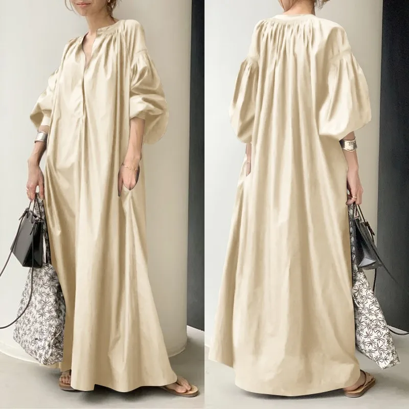 Top Trends: Elegant Solid Shirt Dress Women&#039;s Spring Sundress 2023 ZANZEA Casual Lantern Sleeve Maxi Vestidos Female V Neck Robe Shoppable Styles