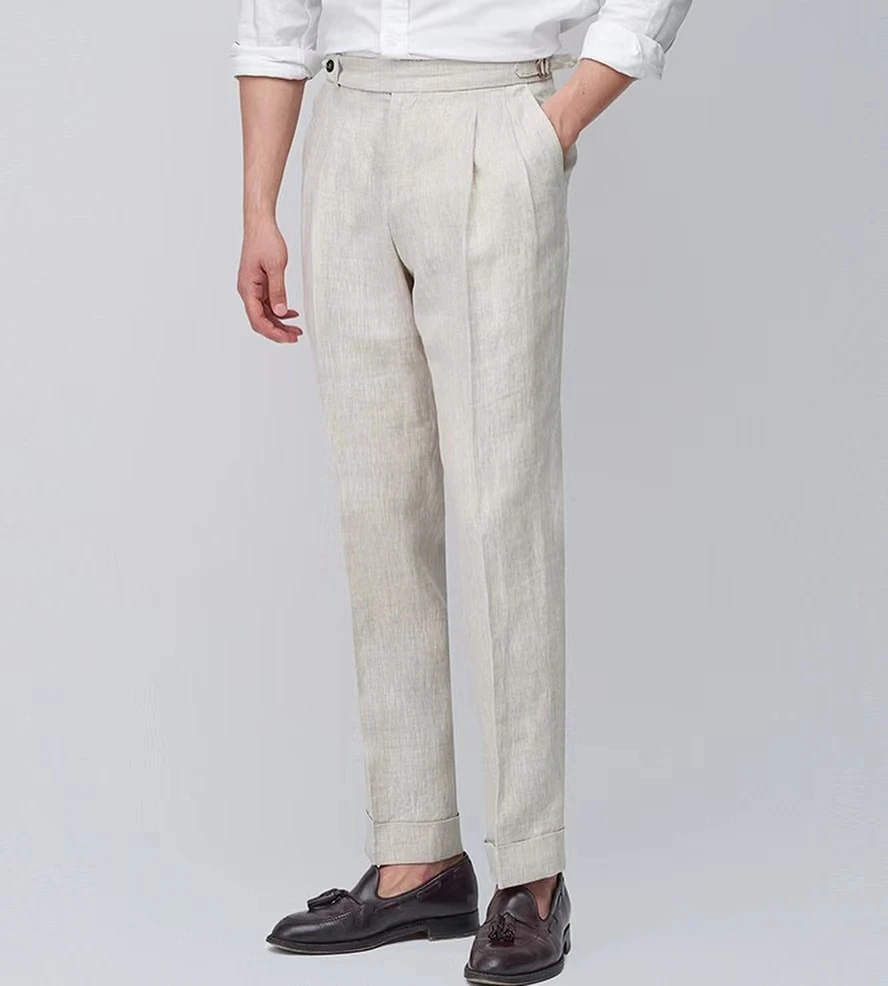 Top Trends: Italian Retro Naples High Waist Casual Pants Men's Summer Paris Button Pure Linen Pants Slim Trousers Japanese Fashion Oversize Shoppable Styles