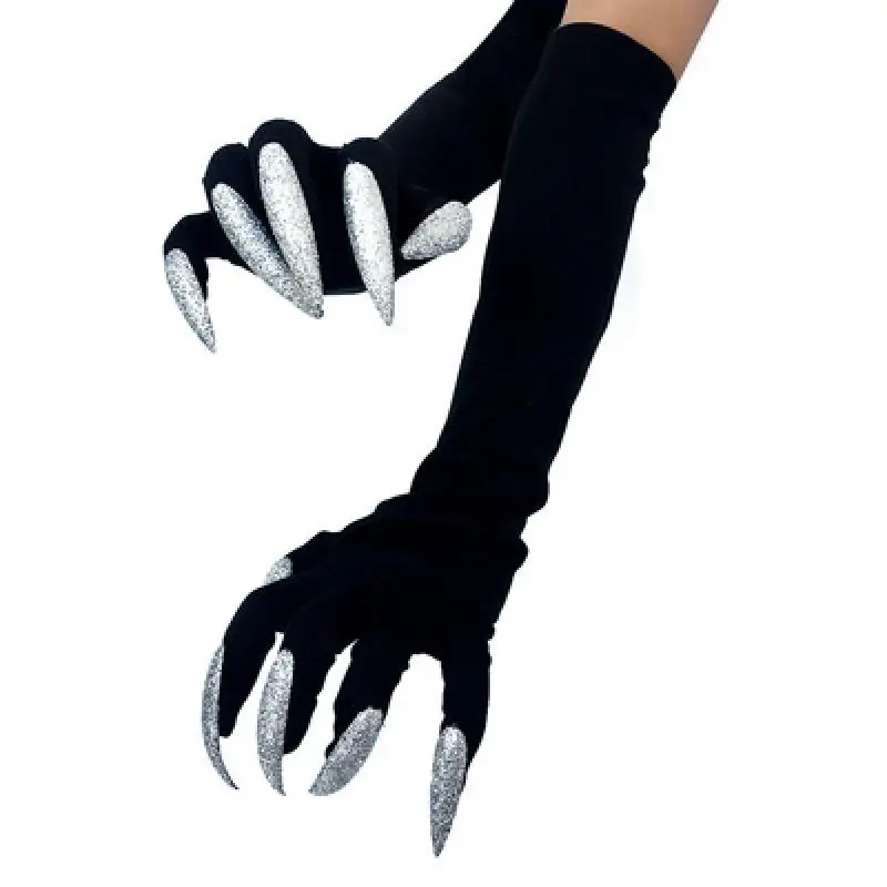 Top Trends: Cool Halloween Gloves Long Section Ghost Claw Dress Up Gloves Fashionable Silver Long Nails Cosplay Halloween Funny Gloves A529 Shoppable Styles