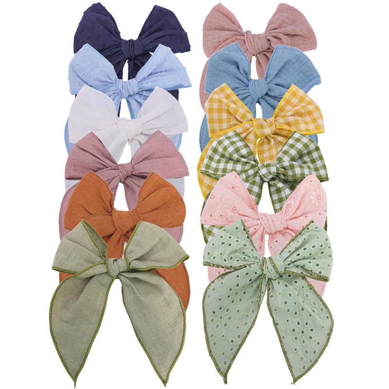 Top Trends: Hemmed Fable Bow Hair Clips Baby Girls Women Cotton Linen Bow Toddler Kids Velvet Large Tails Hair Bows Accessories Hairgrips Shoppable Styles