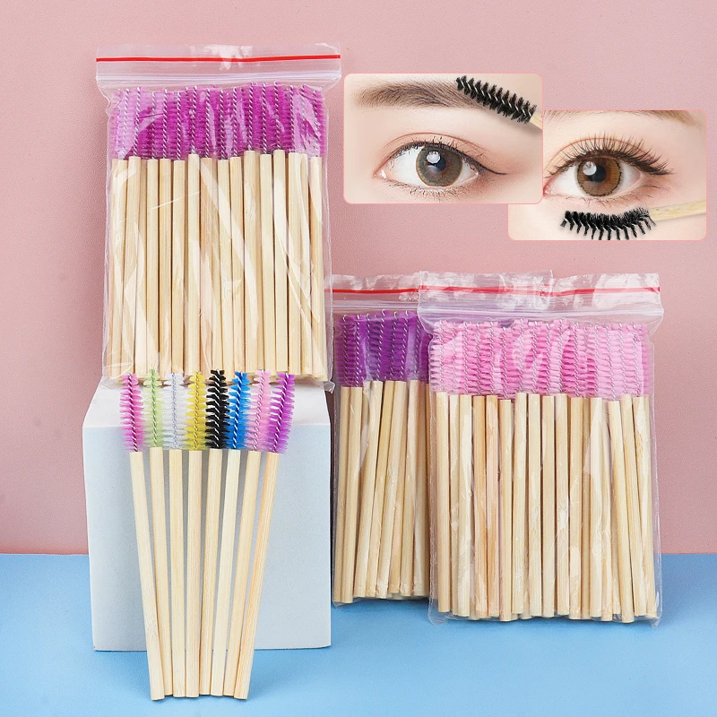 Top Trends: 50 Pcs Bamboo Handle Eyelash Brushes Disposable Eyebrow Brush Eyelash Extension Mascara Wands Applicator Women Makeup Tools Shoppable Styles