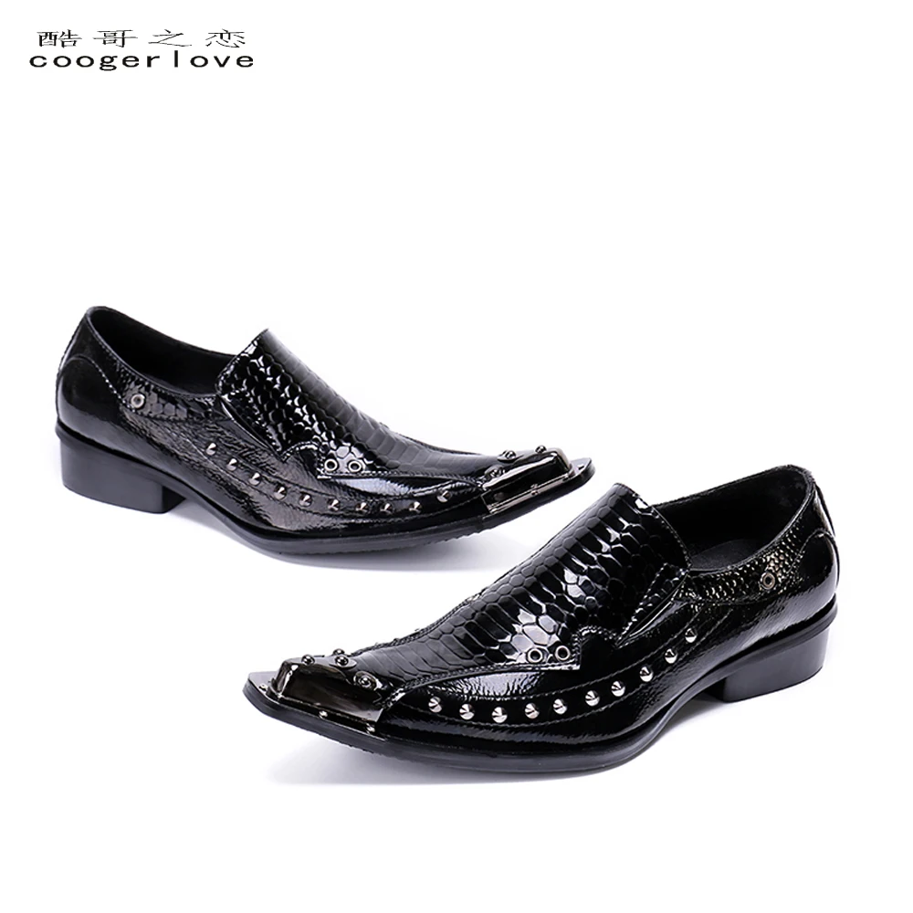 Top Trends: New Business Rivets Men Dress Snake Shoes Fashion Hollowing Out Man Leather Shoes Social Sapato Male Oxfords Flats Wedding Shoe Shoppable Styles