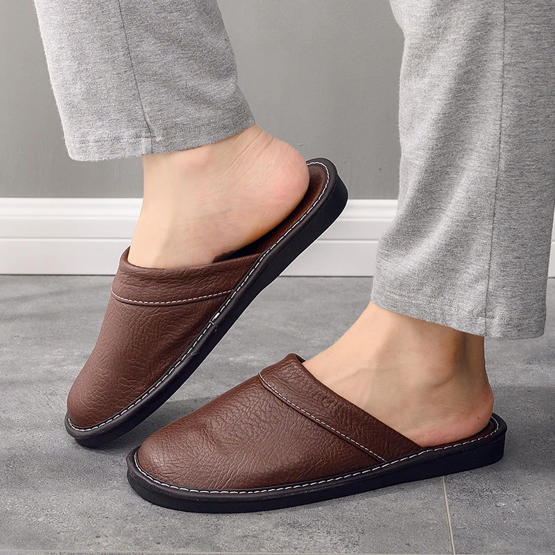 Top Trends: Unisex Spring Home Leather Slippers Men Size 47 48 Precision Stitching 2021 Classic Indoor Slippers Man Women Fur Leather Shoes Shoppable Styles