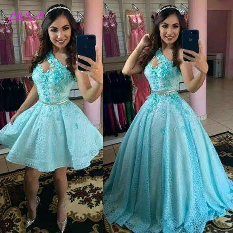 Top Trends: One Shoulder Lace Applique Quinceanera Dresses 2 In 1 Detachable Overskirt 3D Flowers Short Prom Party Gown 16 Sweet Girl Shoppable Styles