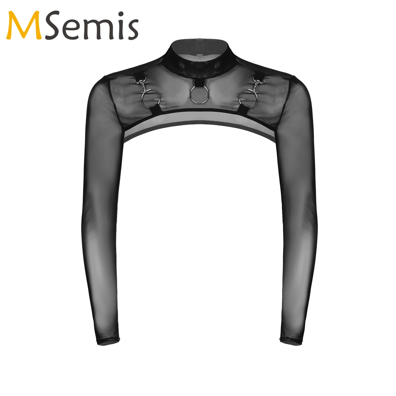 Top Trends: MSemis Male Mens Transparent Moto Sexy Tops Long Sleeve O-Ring Decor T-Shirt See-Through Mesh Half Crop Top Party Clubwear Shoppable Styles