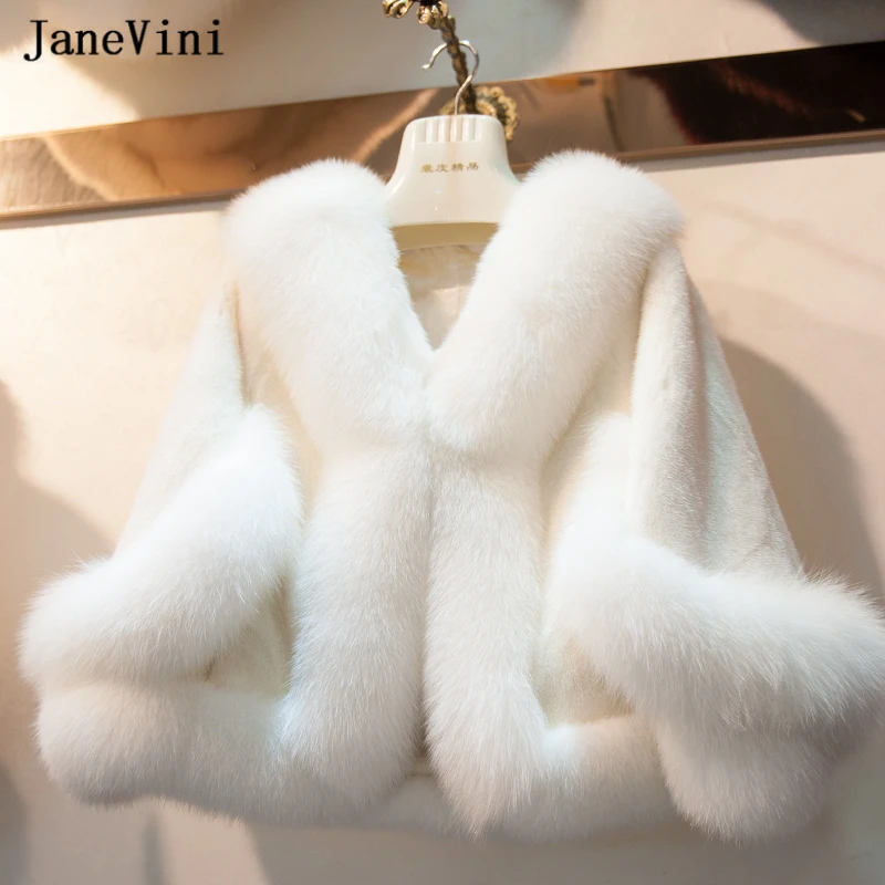 Top Trends: JaneVini Fashion Faux Fur Winter Wedding Bolero Bridal Shawl Wrap Ivory Cape Coat With Sleeves Women Evening Fur Stoles Jackets Shoppable Styles