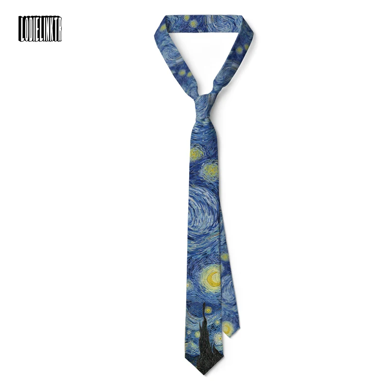 Top Trends: New Van Gogh Oil Painting Tie For Men Star Moon Night Retro Fun 8cm Wide Slim Necktie Accessories Daily Wear Wedding Party Gift Shoppable Styles