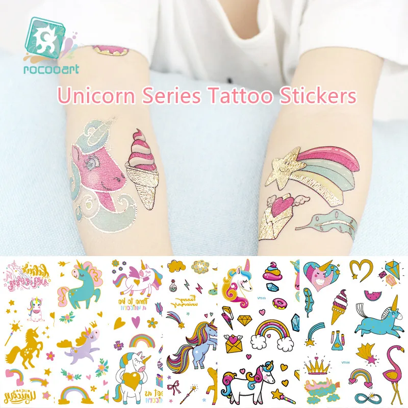 Top Trends: Cute Golden Unicorn Rainbow Water Transfer Waterproof Temporary Tattoo Stickers For Boy Girl Children Gift Fake Tattoos Shoppable Styles