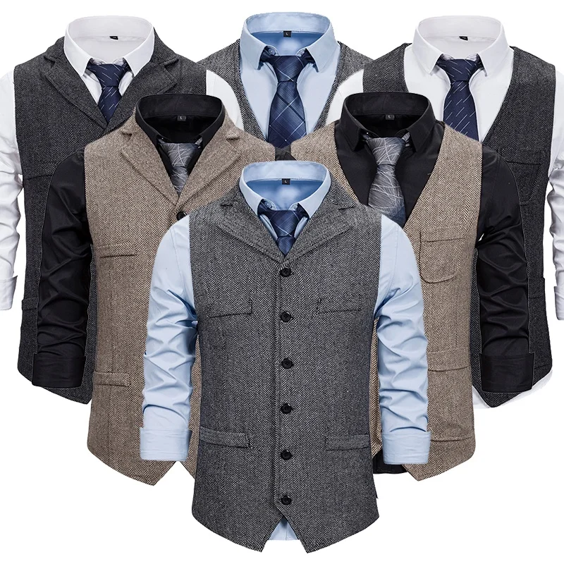 Top Trends: Men&#039;s Suit Vest Brown Wool Tweed Business Waistcoat Jacket Casual Slim Fit Gilet Homme Vests For Groosmen Man Wedding Shoppable Styles