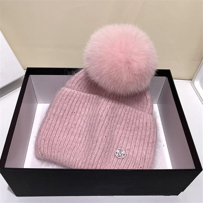 Top Trends: Real Fox Fur Pom Poms Ball Skullies Beanies Keep Warm Winter Hat For Women Girls Wool Hat Outdoor Knitted Cap Thick Female Cap Shoppable Styles - Image 3