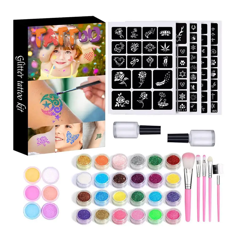 Top Trends: 30 Colors Diamond Glitter Temporary Tattoo Set Glitter Powder Makeup Brush Tattoo Glue Tattoo Party Face Body Art Kits For Kids Shoppable Styles