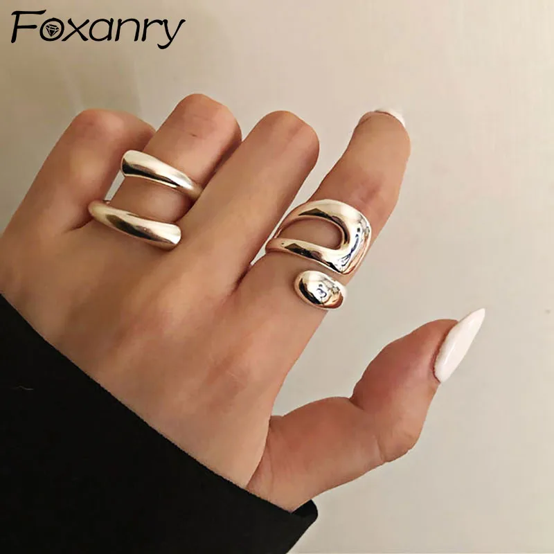 Top Trends: Foxanry Minimalist Silver Color Rings For Women Fashion Creative Hollow Irregular Geometric Birthday Party Jewelry Gifts Shoppable Styles