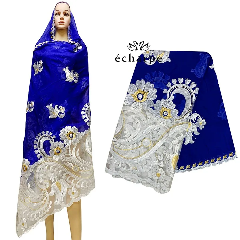 Top Trends: New African Women Dubai Scarf Embroidery Cotton Splicing With Net Women Hijab Scarf Big Size Pashmina Scarf EC921 Shoppable Styles