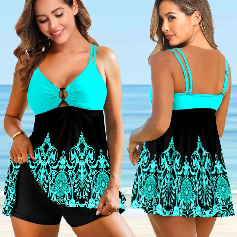 Top Trends: Women Two Pieces Print Tankini 2022 Sexy Bikini Swimdress Set Swimsuit Swimwear Bathing Sui Plus Size Plus Size Beachwear Shoppable Styles