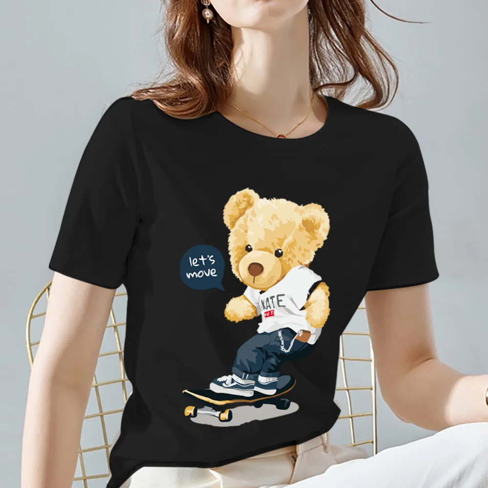 Top Trends: Fashion All-match Womens T-shirts Cartoons Cute Bear Tops Summer Black Classic O-Neck Ladies Tee Women Clothes, Drop Shipping Shoppable Styles