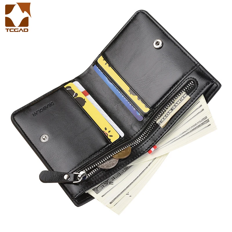 Top Trends: Men's Wallet Carteira Masculina 100% Wax Oil Skin Leather Short Male Pocket Clutch Wallet Mens Money Bag Porte Feuille Hombre Shoppable Styles