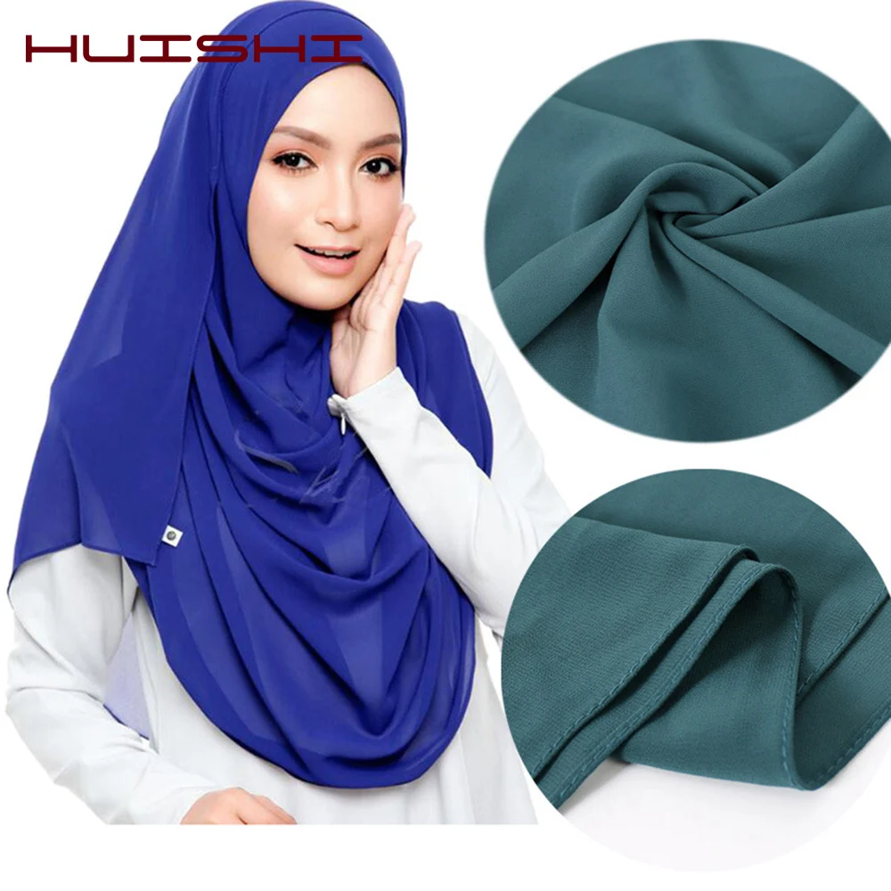 Top Trends: HUISHI Chiffon Scarf Women Bubble Chiffon Solid Muslim Head Scarf Lady Shawl And Wrap Female Foulard Hijab Stoles Elegant Modest Shoppable Styles