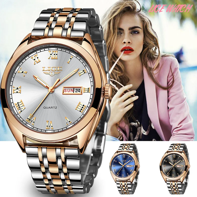 Top Trends: LIGE Fashion Women Watches Ladies Top Brand Luxury Waterproof Gold Quartz Watch Women Stainless Steel Date Wear Gift Clock 2021 Shoppable Styles