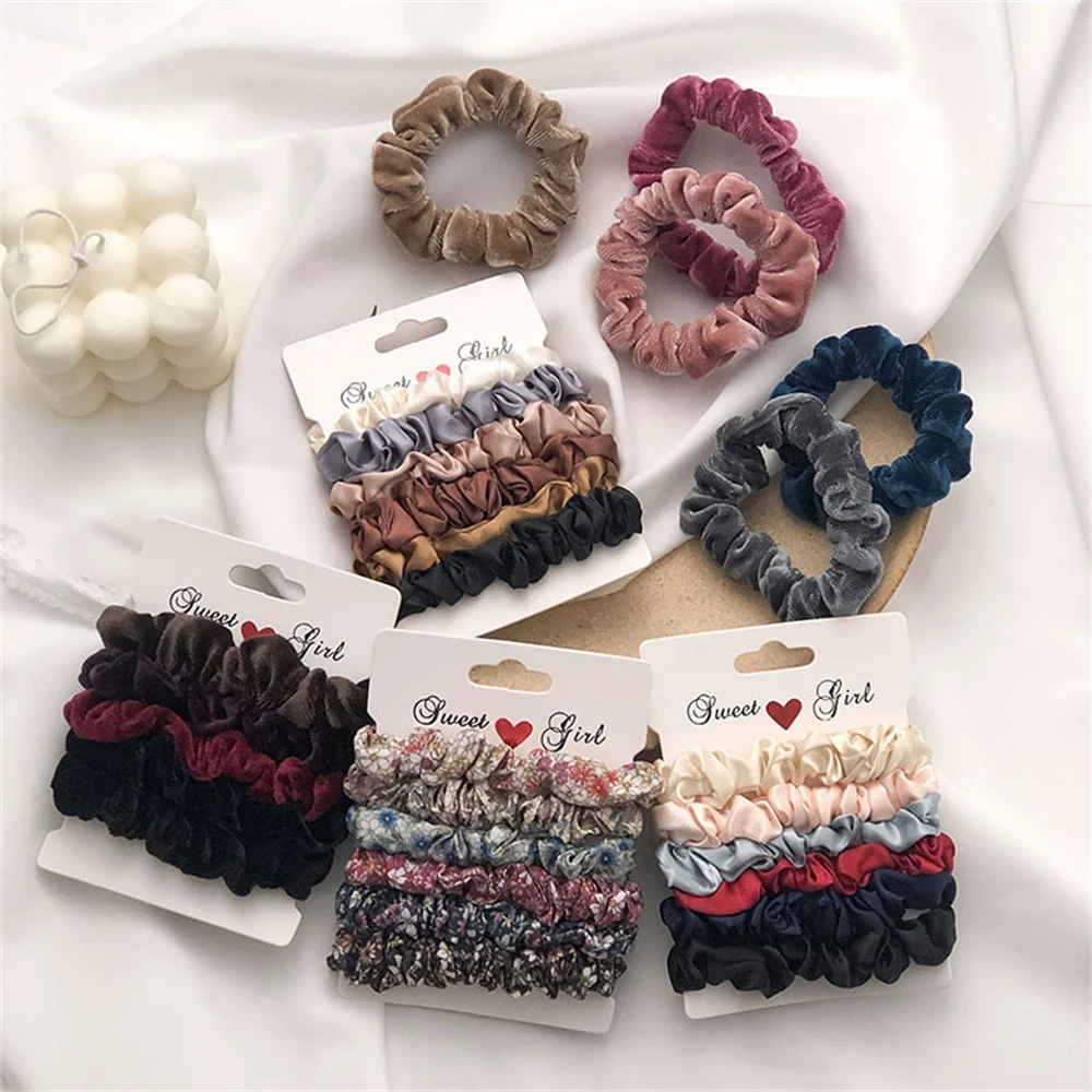 Top Trends: 5 / 6 / Pcs Silk Scrunchies Print Leopard Scrunchie Set Elastic Hair Bands Solid Color Fashion Headwear Women Hair Accessories Gift Shoppable Styles