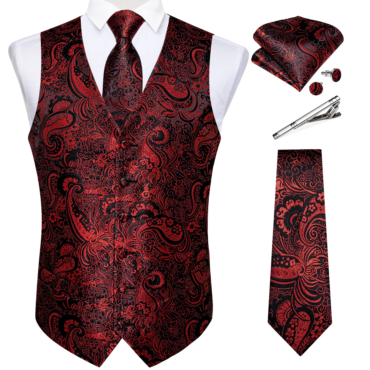 Top Trends: New Men's Silk Vests Formal Dress Suit Vest Tie Set For Wedding Male Satin Burgundy Red Waistcoat Sleeveless Jacket Casual Top Shoppable Styles