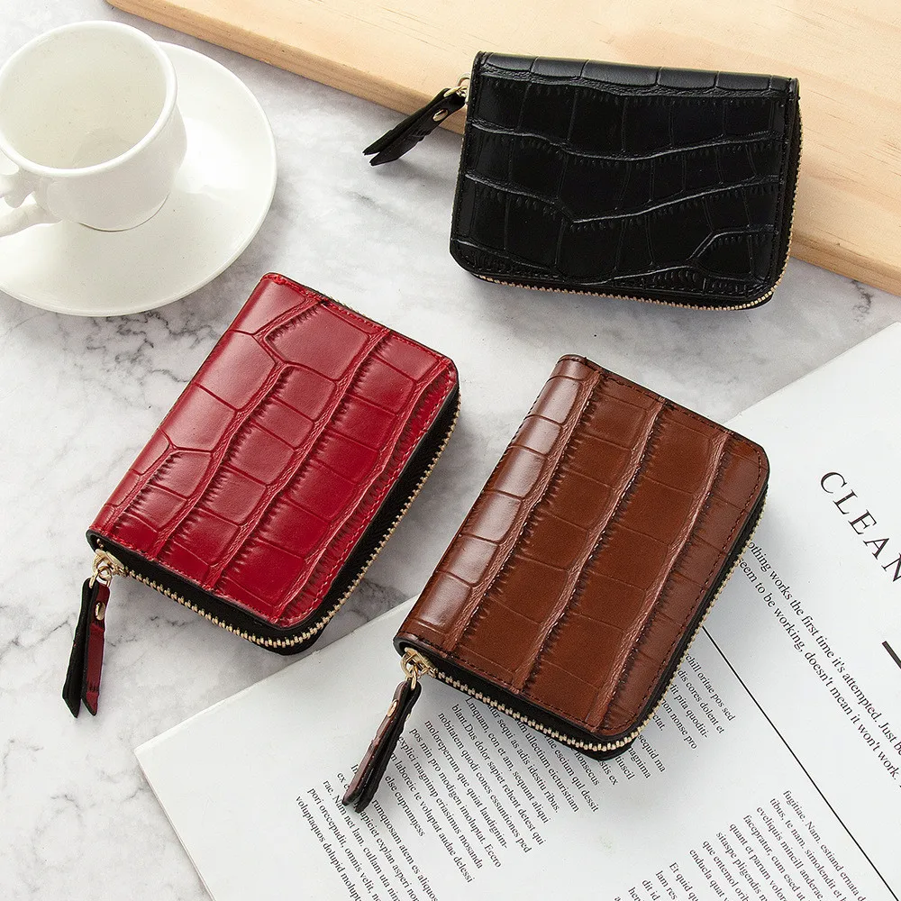 Top Trends: Mini Korean Crocodile Pattern Business Card Holder Men Pu Leather Bank Credit Card Wallet Bag Women Zipper Case Coin Purse Shoppable Styles