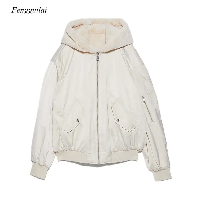 Top Trends: Ladies Reversible Hooded Jacket Faux Fur Fleece For Winter Womens Tops Bomber Jackets Coats Black Outwear With Long Sleeve Shoppable Styles - Image 2