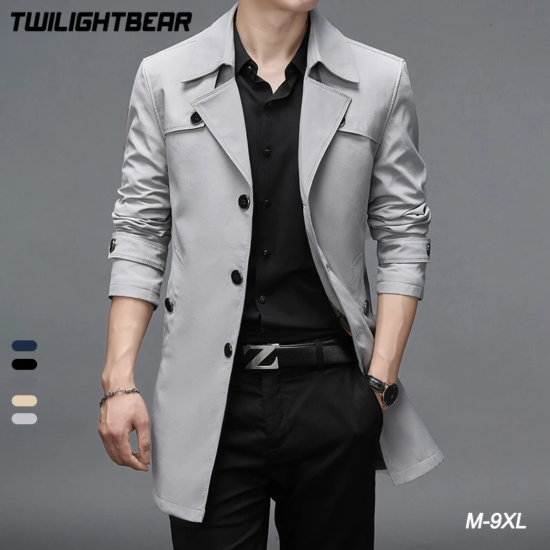 Top Trends: Oversized Long Trench Men&#039;s Windbreaker Coat 8XL Male Solid Slim Fat Business Casual Long Trench Men Clothing Outerwear Jackets Shoppable Styles