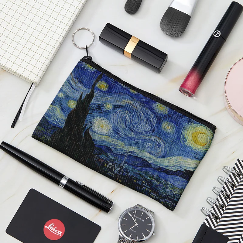 Top Trends: Van Gogh Oil Painting Coin Purse Mini Retro Daily Storage Bag Portable Wallet Lipstick Key Pencil Case Women Canvas Makeup Bag Shoppable Styles