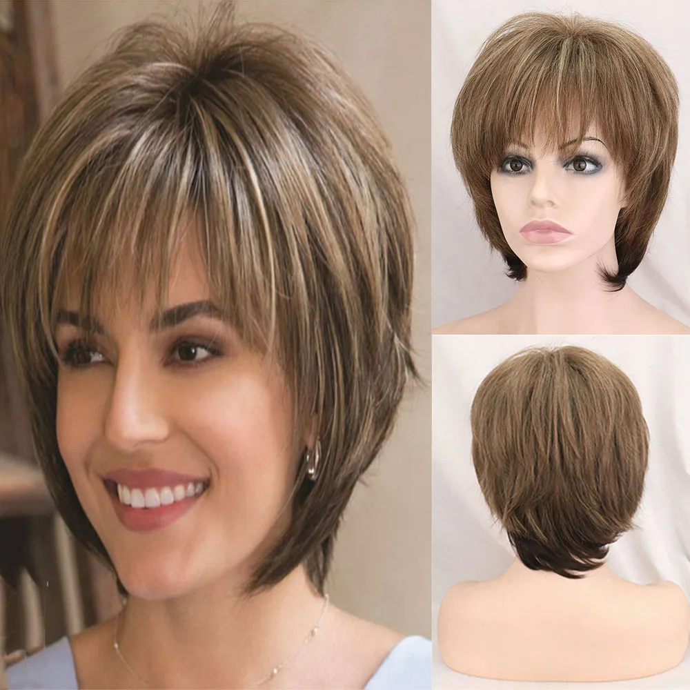 Top Trends: WHIMSICAL W Synthetic Women Mixed Blonde Brown Short Wigs Natural Hair Wigs Heat Resistant Hair Wig For Women Shoppable Styles