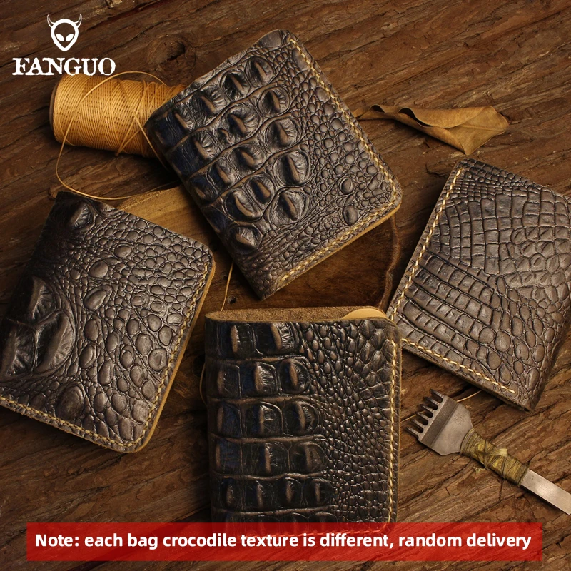 Top Trends: Handmade Retro Genuine Leather With Crocodile Pattern Men Wallet Leather Card Slot Short Wallet Money Clips Money Bag For Male Shoppable Styles