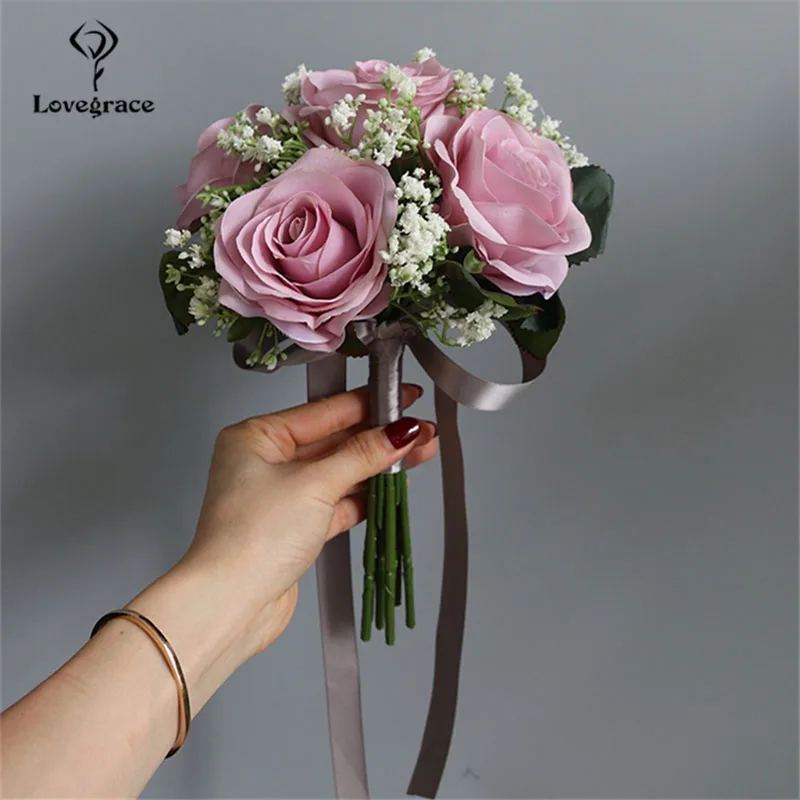 Top Trends: Lovegrace Bride Rose Bouquet Wedding Supplies Bridesmaid Rose Baby's Breath Bouquet Flower Arrangement DIY Home Party Prom Decor Shoppable Styles