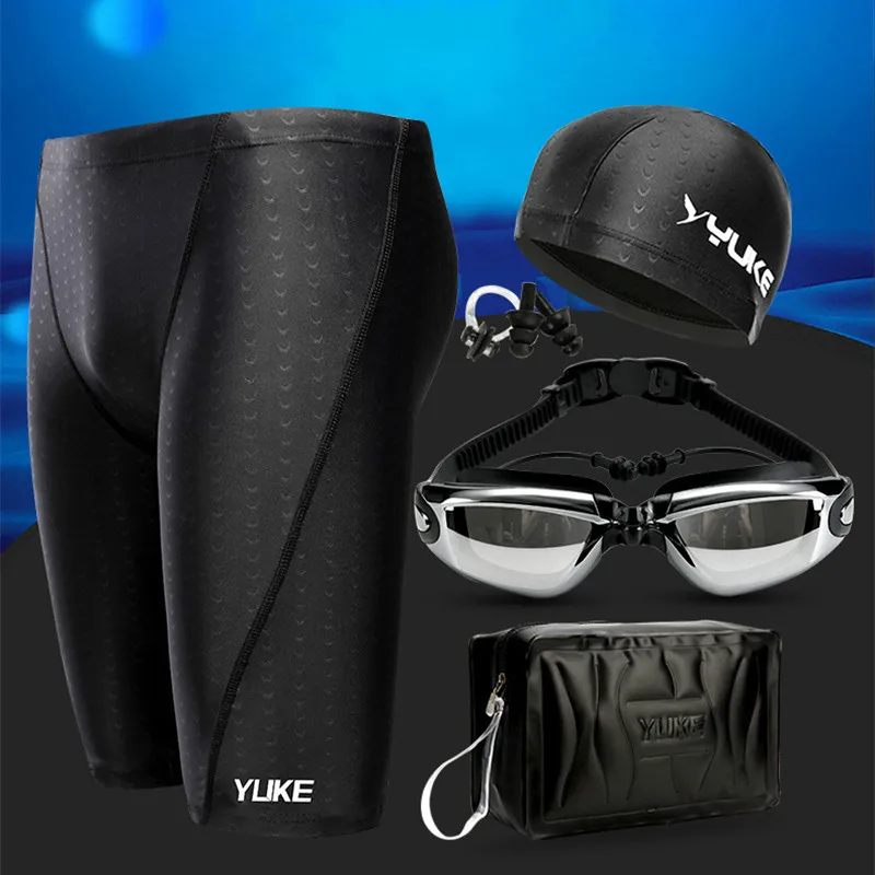 Top Trends: 2019 Men Swimming Shorts Waterproof Competition Swim Equipment Goggles With Ear-plug Cap Case Trunks Briefs Swimwear Half Pants Shoppable Styles